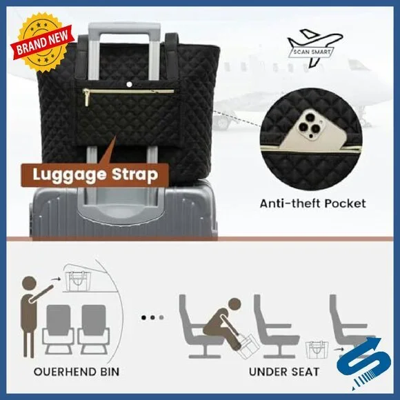 15.6 Inch Diamond Quilted Laptop Tote Bag with 13 Pockets & Clutch - Picture 7 of 7